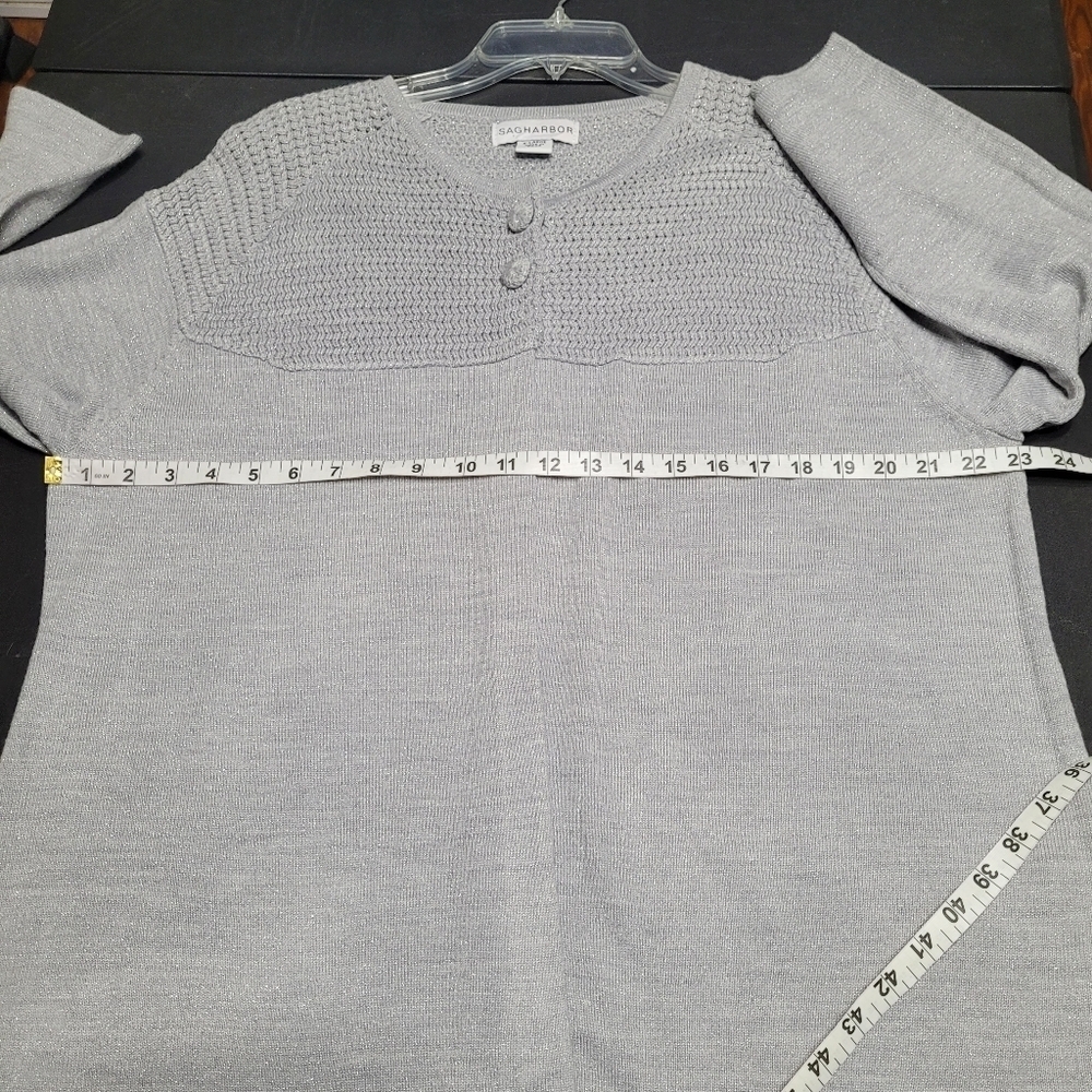 Sag Harbor Grey Sparkly Silver Metallic 2 Button Sweater Size‎ XL - Picture 6 of 8